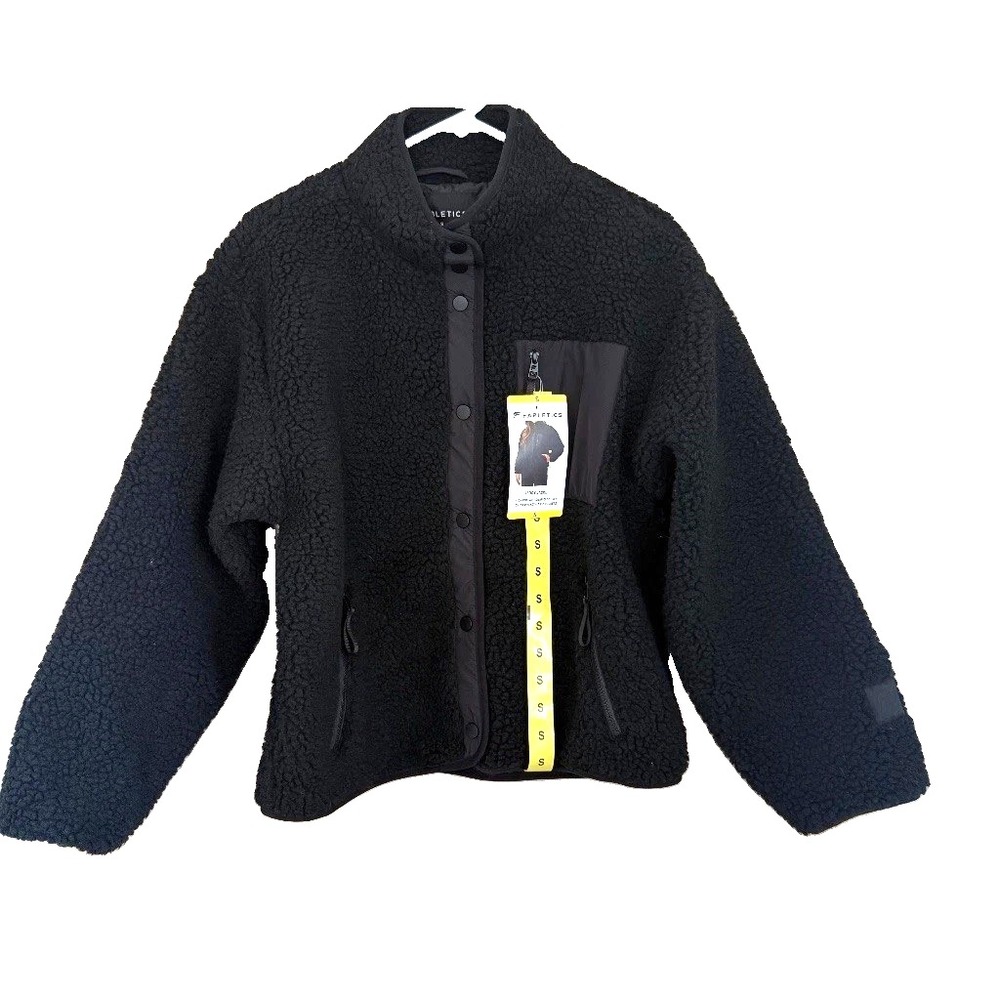 Fabletics Tahoe Teddy Jacket S Black Sherpa Fleece High Collar Zip Pockets NWT